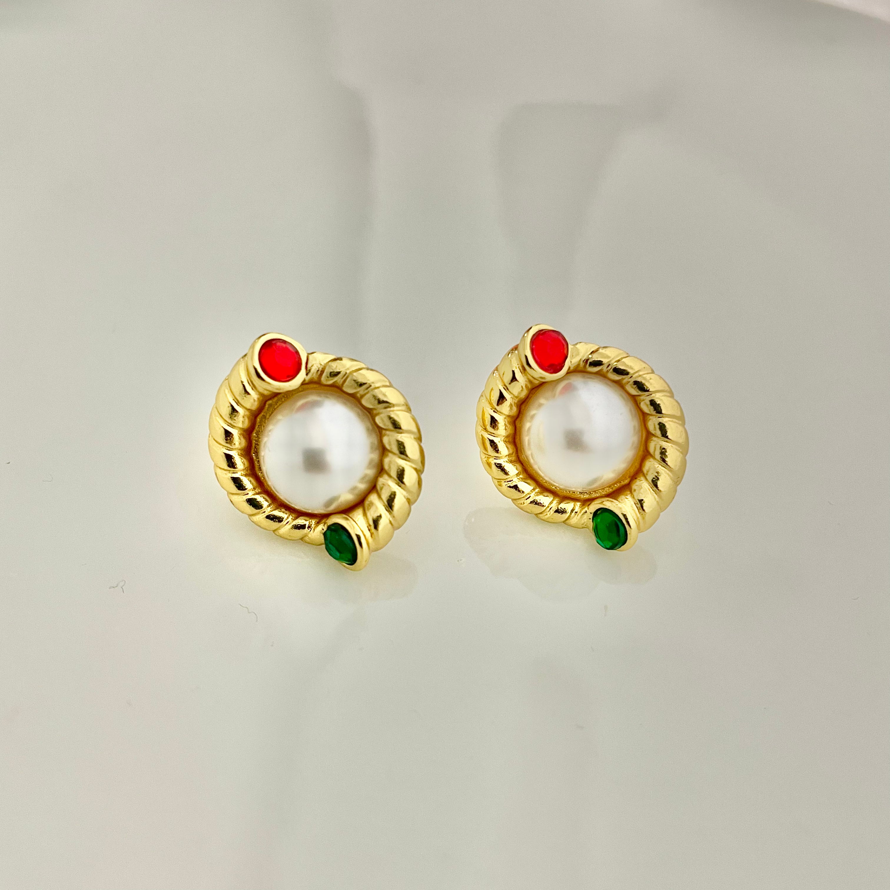 Golden Twist Pearl Stud Earrings – Stainless Steel