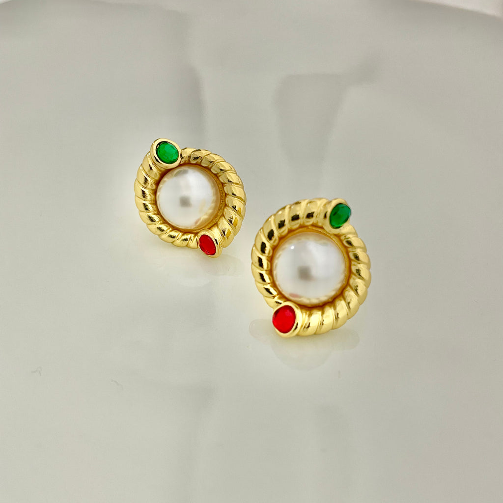 Golden Twist Pearl Stud Earrings – Stainless Steel
