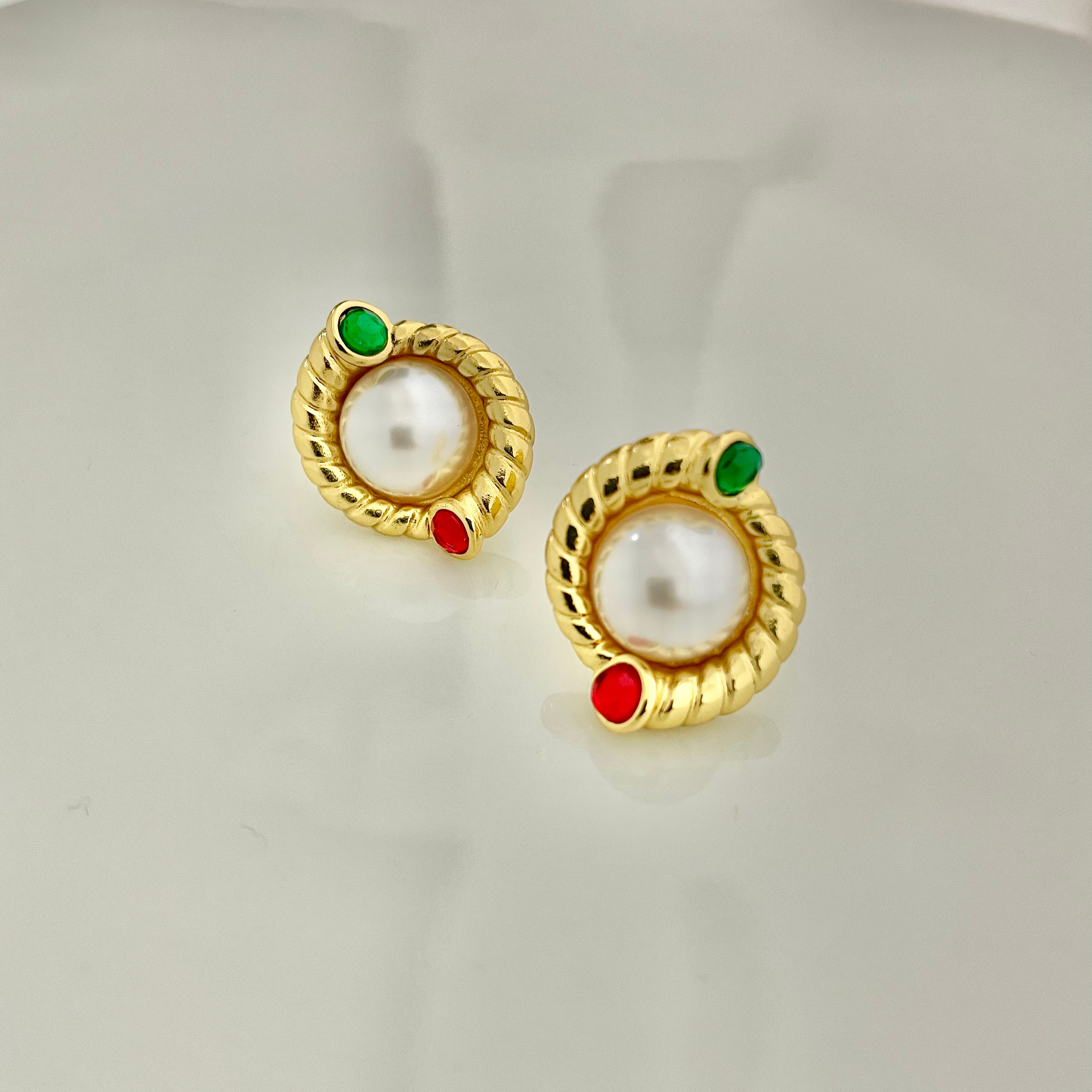 Golden Twist Pearl Stud Earrings – Stainless Steel