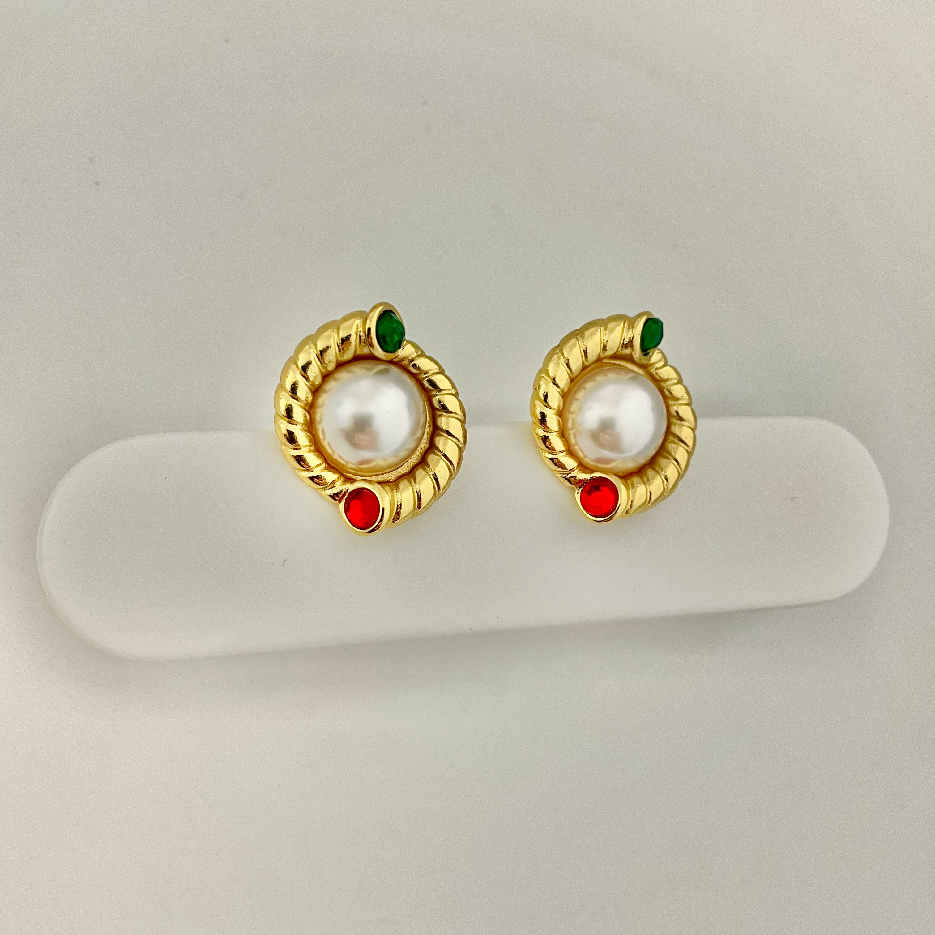 Golden Twist Pearl Stud Earrings – Stainless Steel