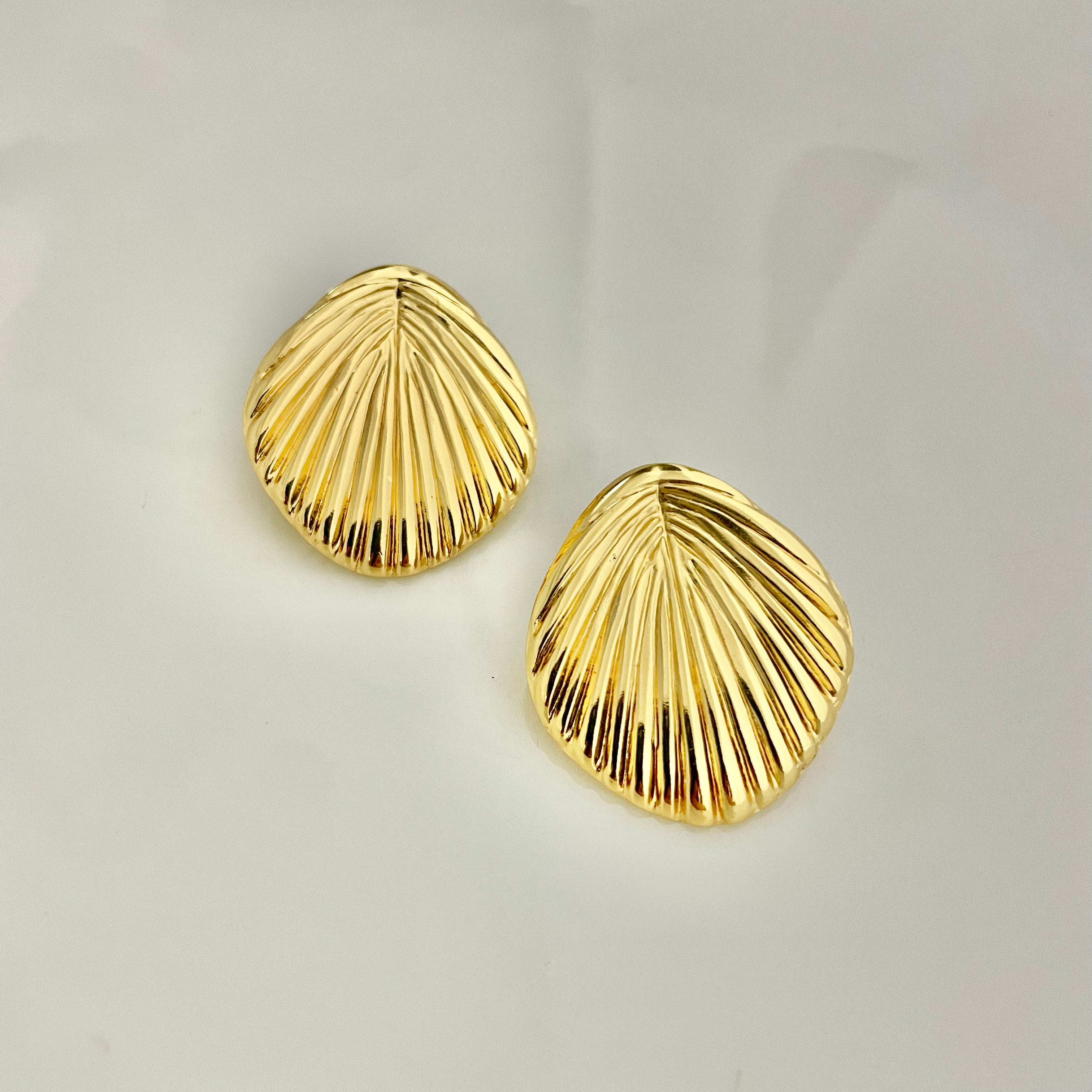 Golden Seashell Stud Earrings – Stainless Steel