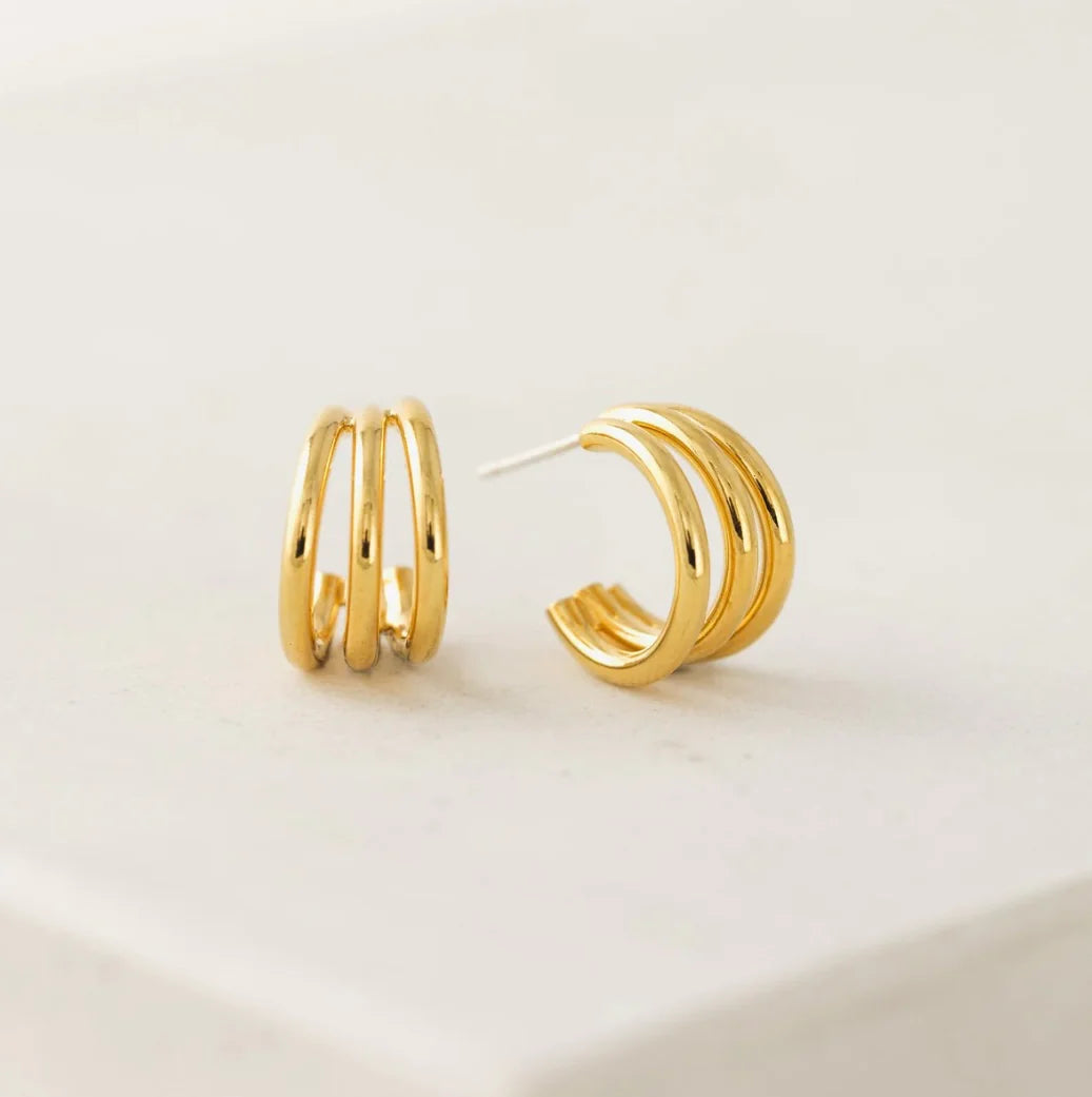 Golden Triple Hoop Stud Earrings – Stainless Steel
