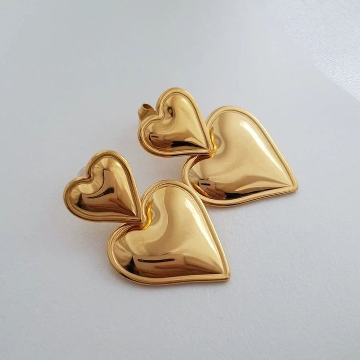 Golden Double Heart Drop Earrings – Stainless Steel