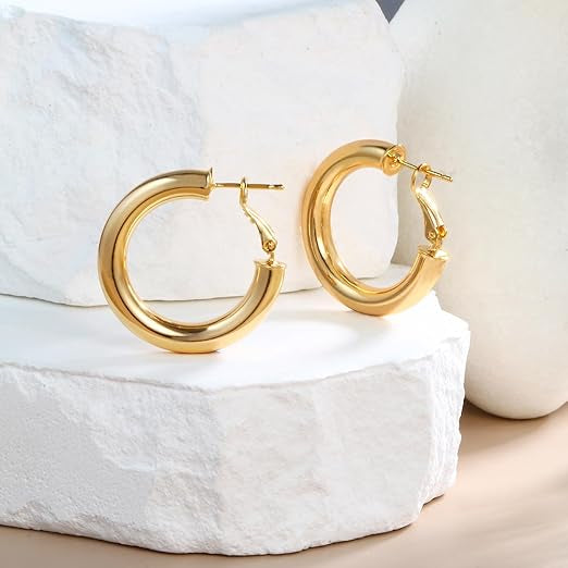 Golden Chunky Hoop Earrings – Stainless Steel