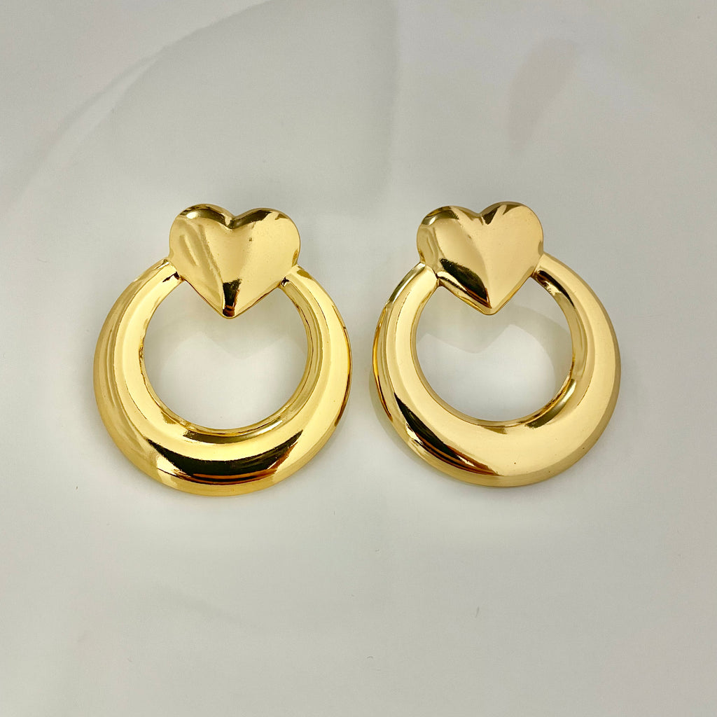 Golden Heart Hoop Drop Earrings – Stainless Steel