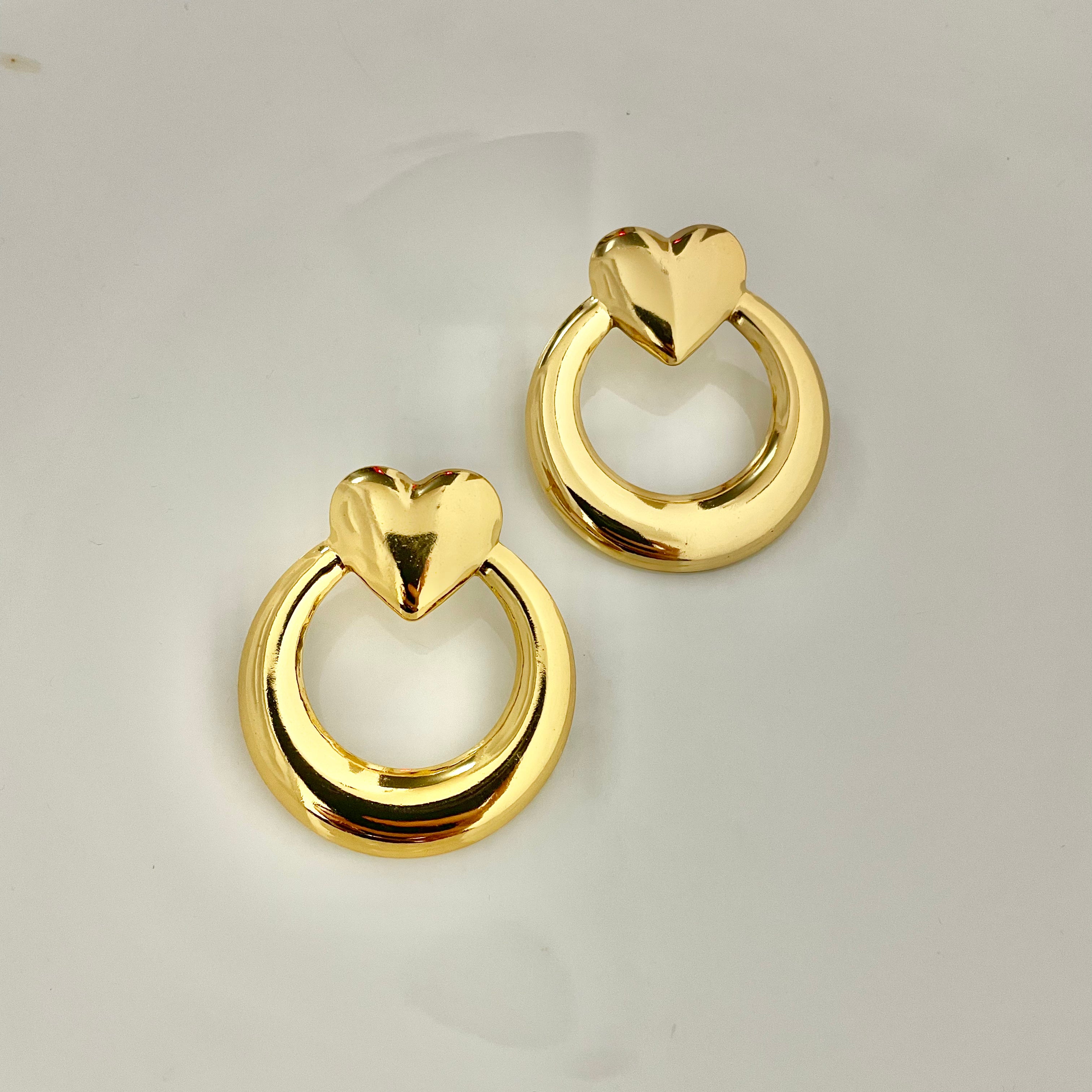 Golden Heart Hoop Drop Earrings – Stainless Steel