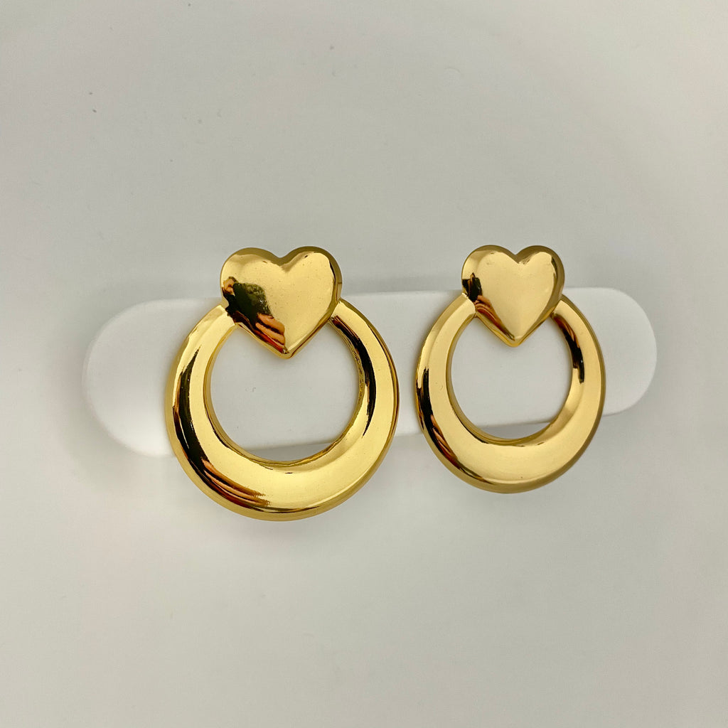 Golden Heart Hoop Drop Earrings – Stainless Steel
