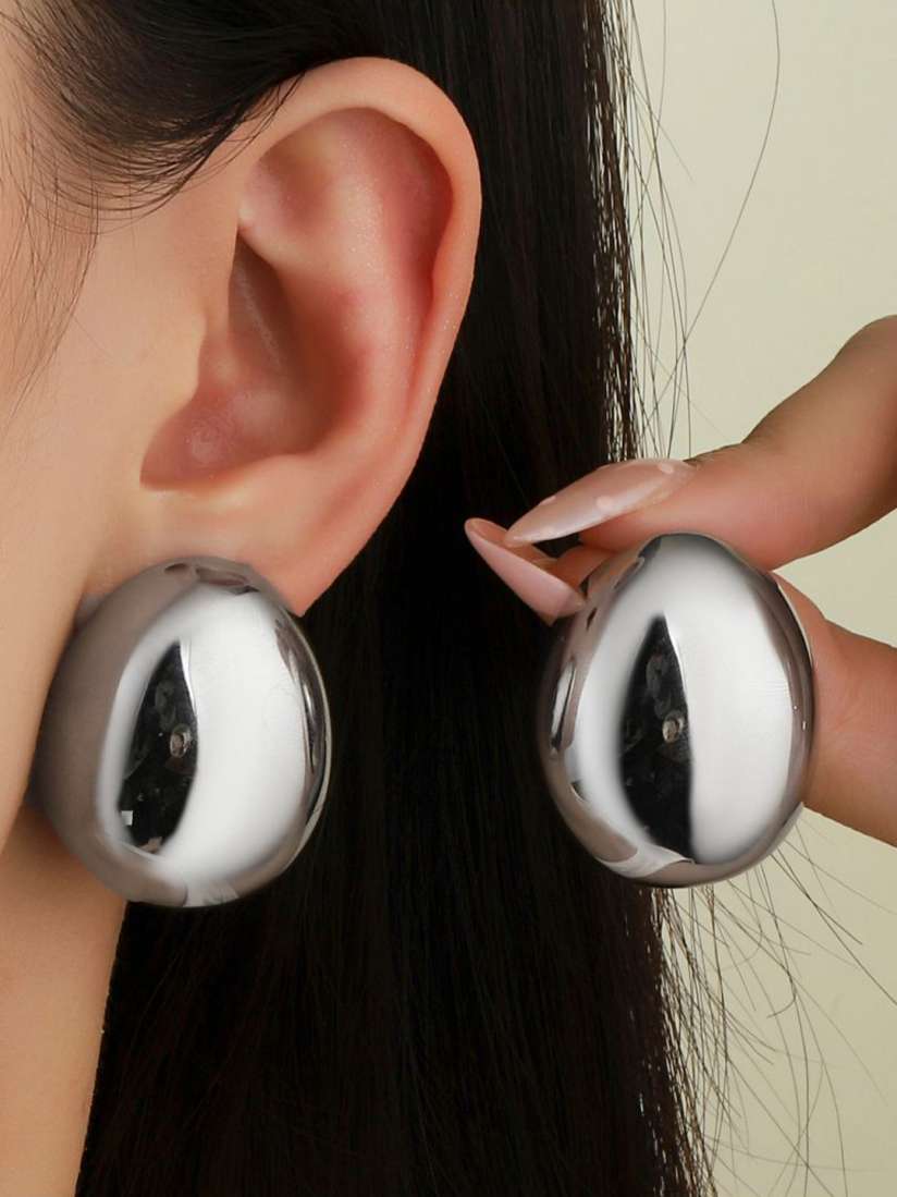 Silver Dome Statement Earrings – Stainless Steel