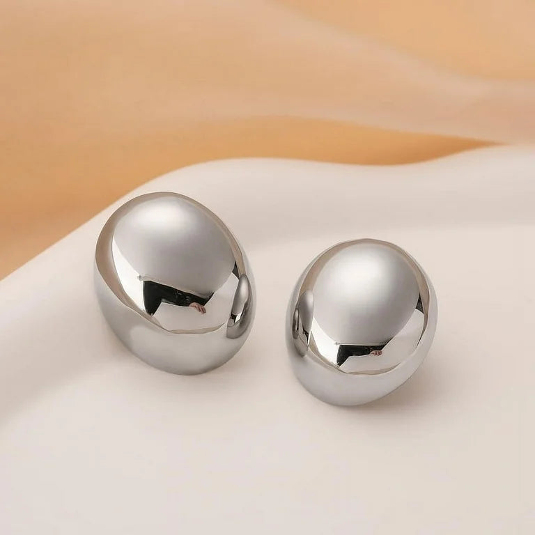 Silver Dome Statement Earrings – Stainless Steel