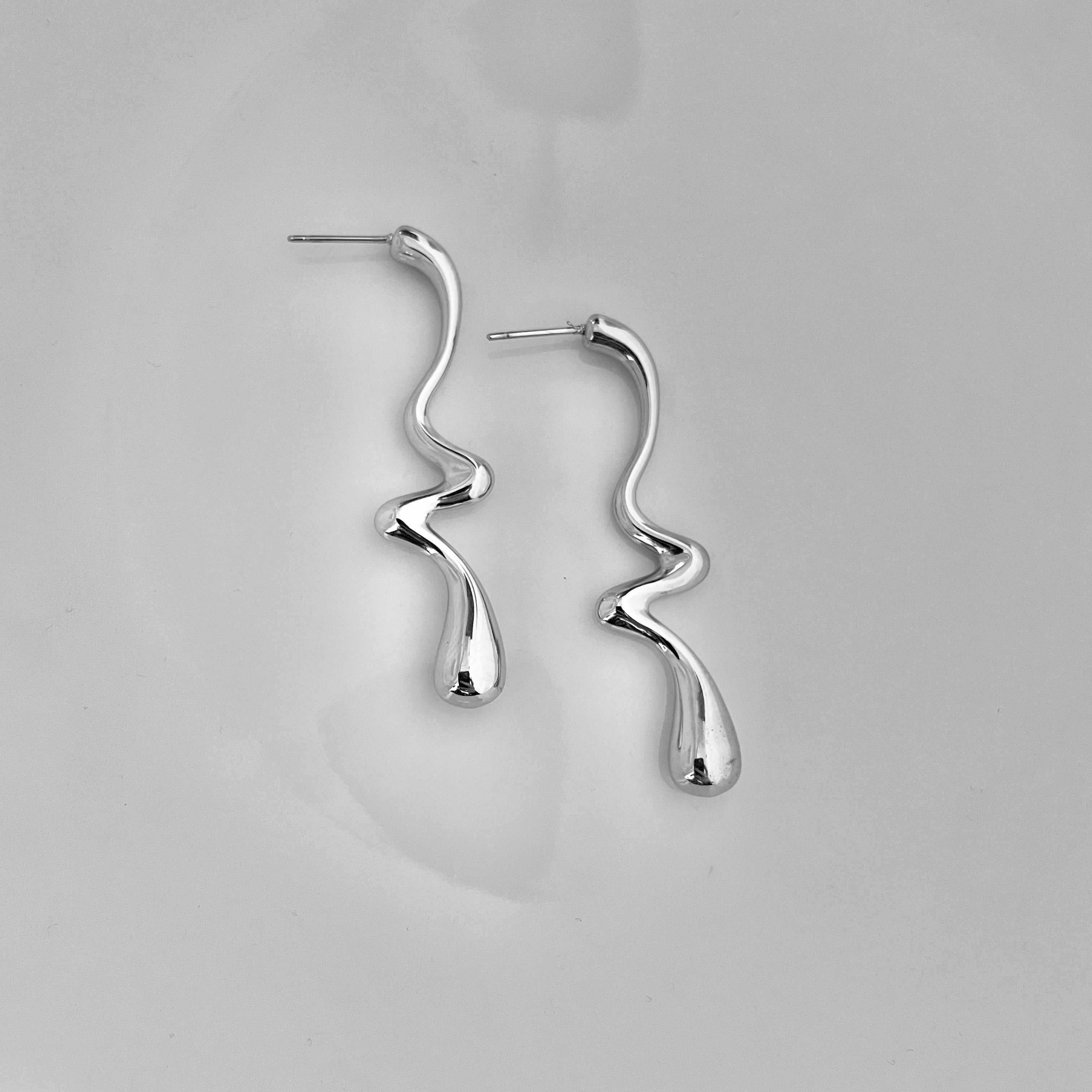 Silver Abstract Wave Drop Earrings – Stainless Steel