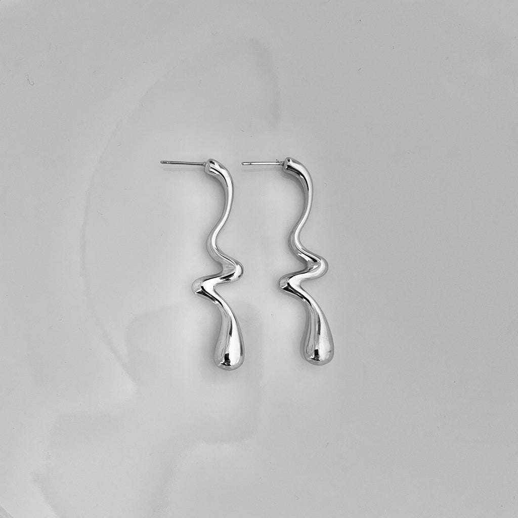 Silver Abstract Wave Drop Earrings – Stainless Steel