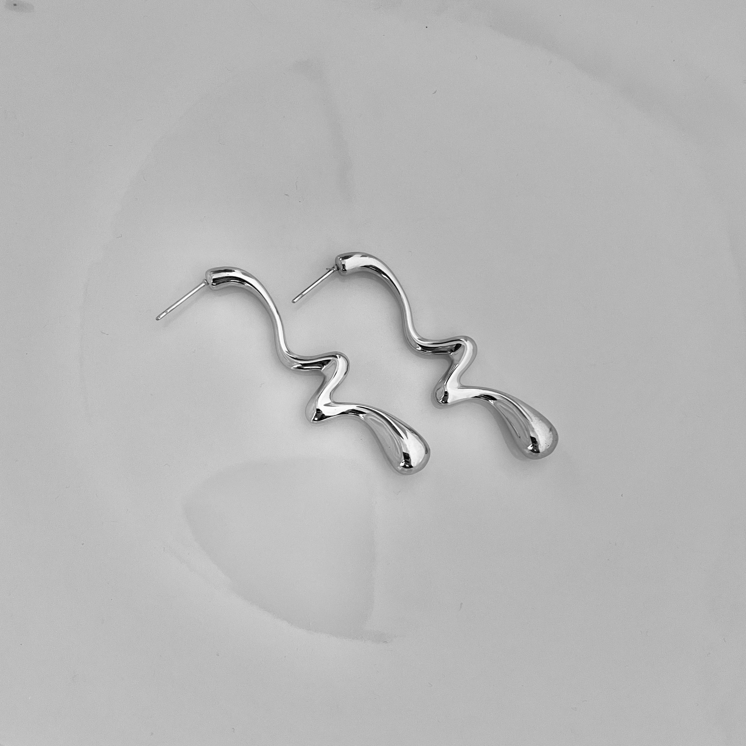 Silver Abstract Wave Drop Earrings – Stainless Steel