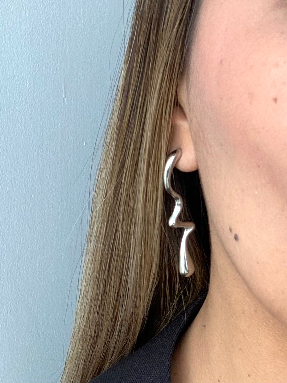 Silver Abstract Wave Drop Earrings – Stainless Steel