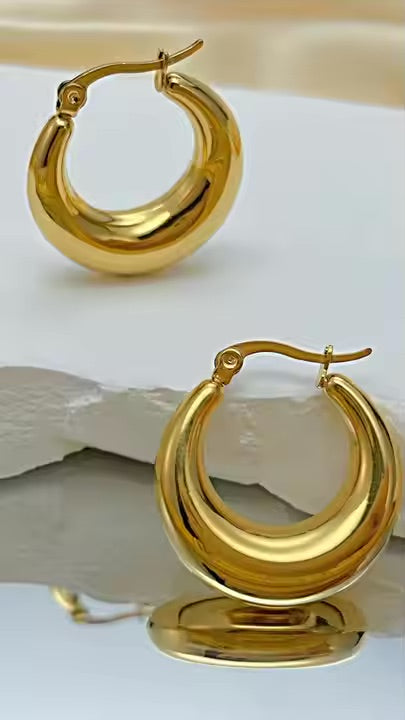 Golden Crescent Hoop Earrings – Stainless Steel