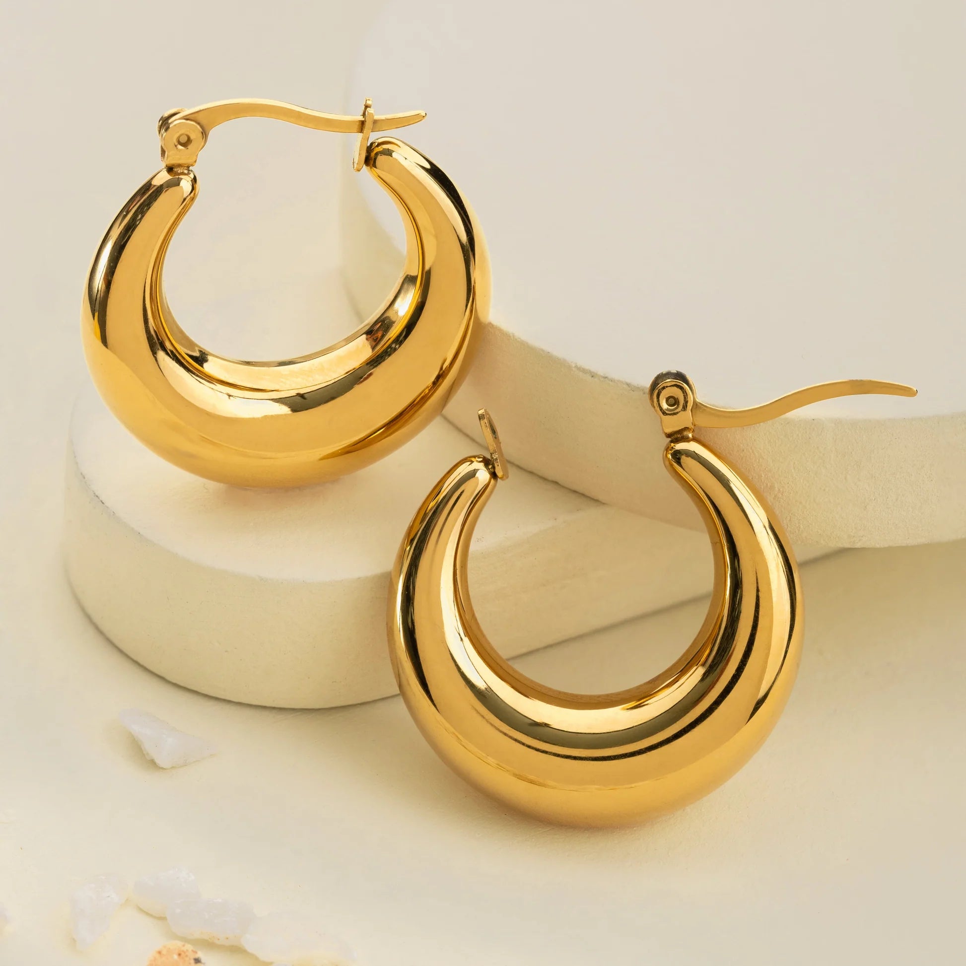 Golden Crescent Hoop Earrings – Stainless Steel