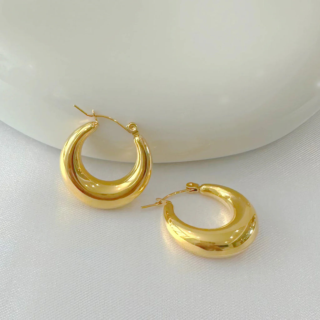 Golden Crescent Hoop Earrings – Stainless Steel