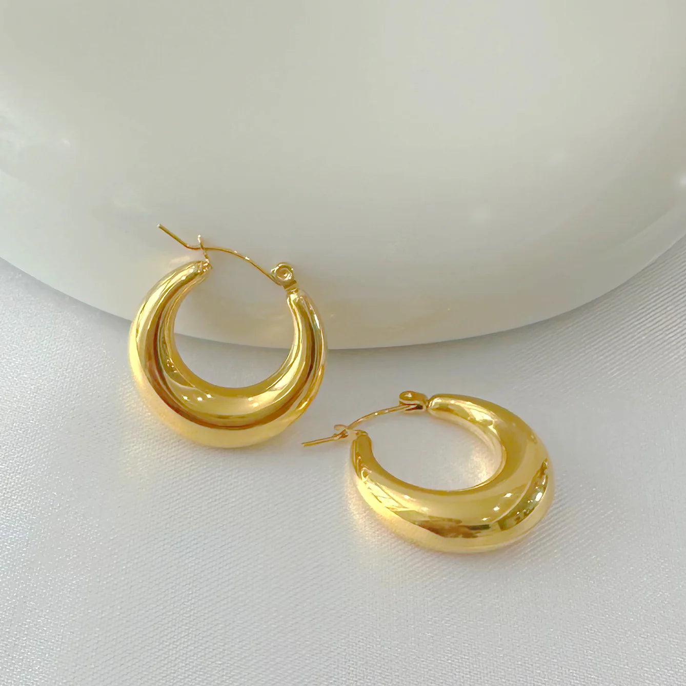Golden Crescent Hoop Earrings – Stainless Steel