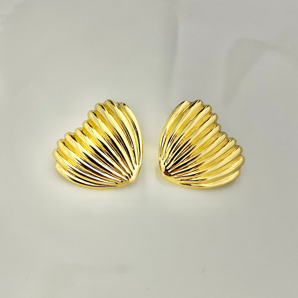 Golden Textured Heart Stud Earrings – Stainless Steel