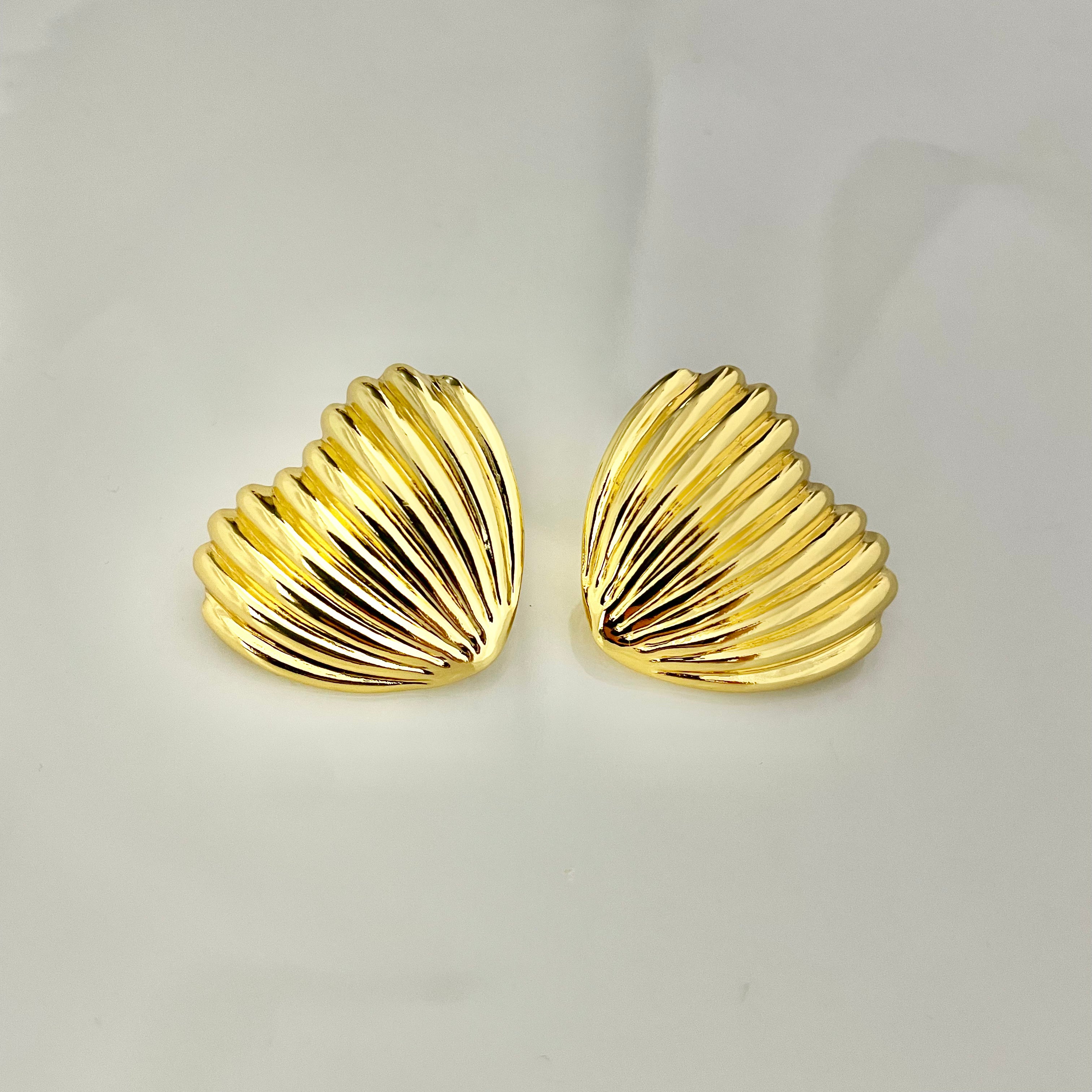 Golden Textured Heart Stud Earrings – Stainless Steel