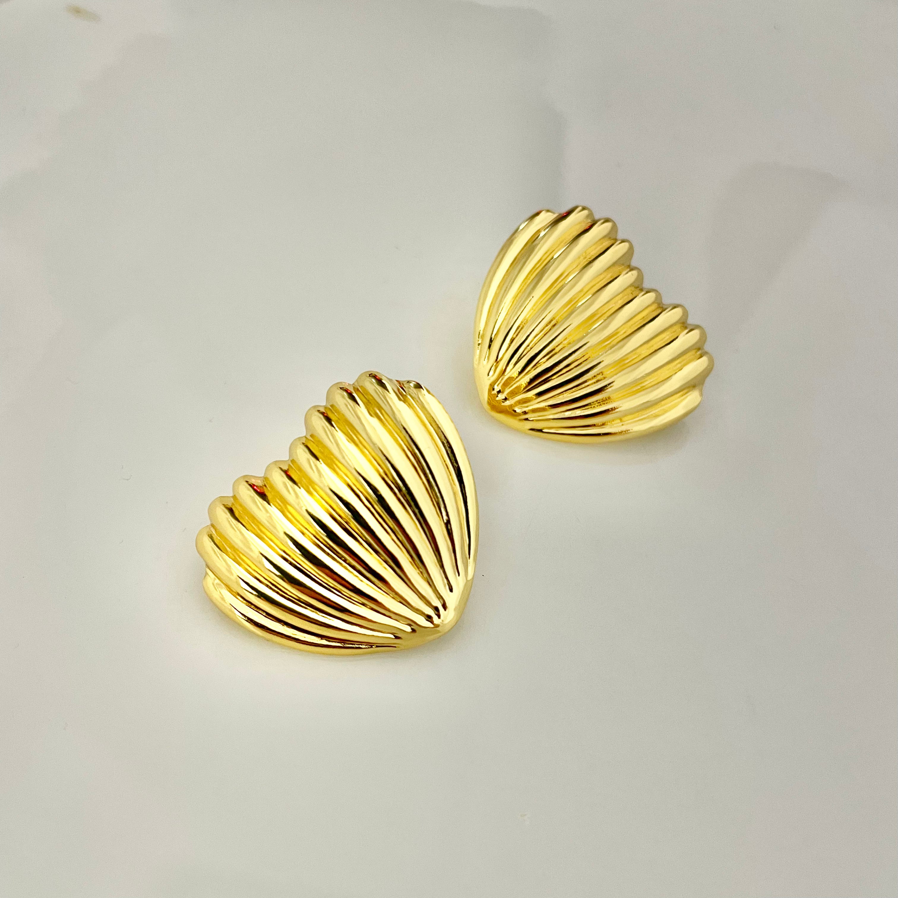 Golden Textured Heart Stud Earrings – Stainless Steel