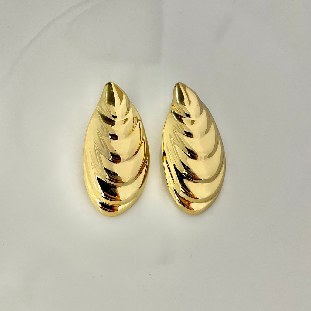 Golden Spiral Leaf Stud Earrings – Stainless Steel