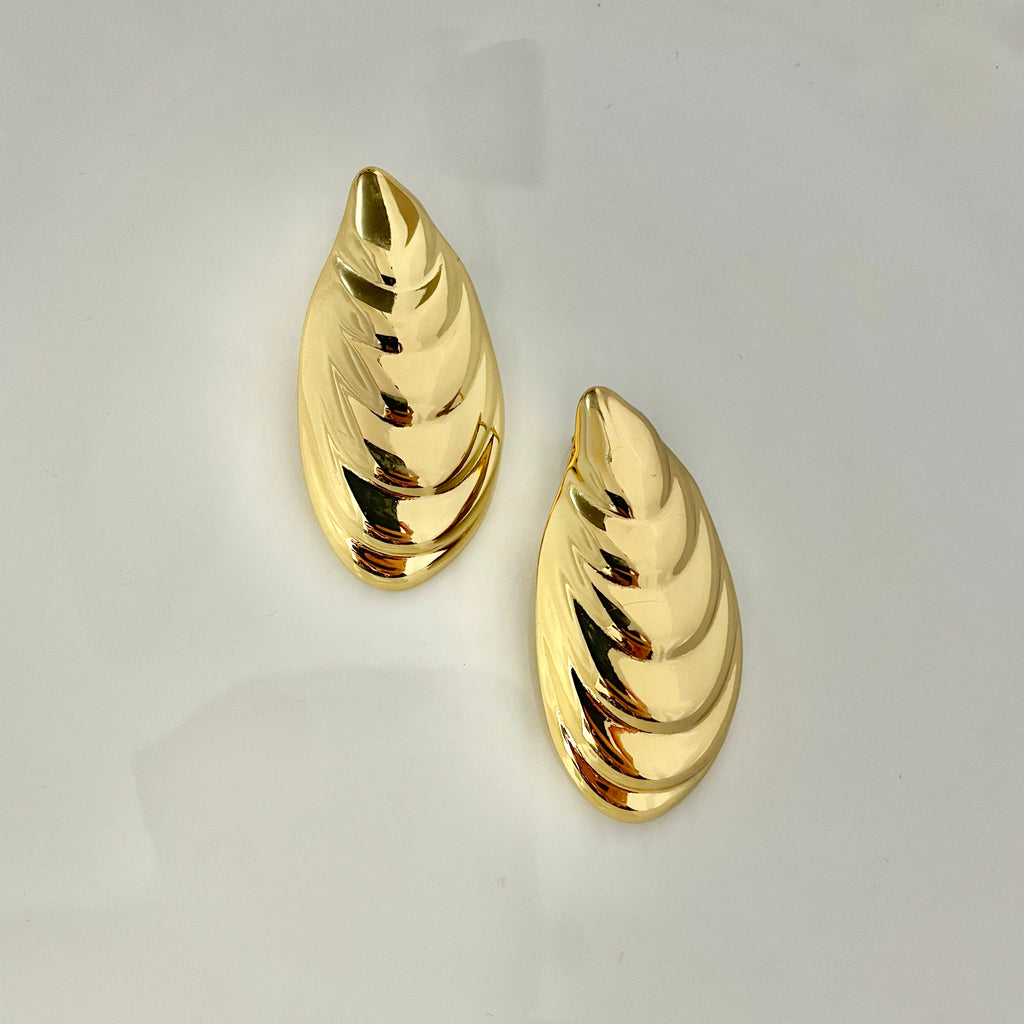 Golden Spiral Leaf Stud Earrings – Stainless Steel