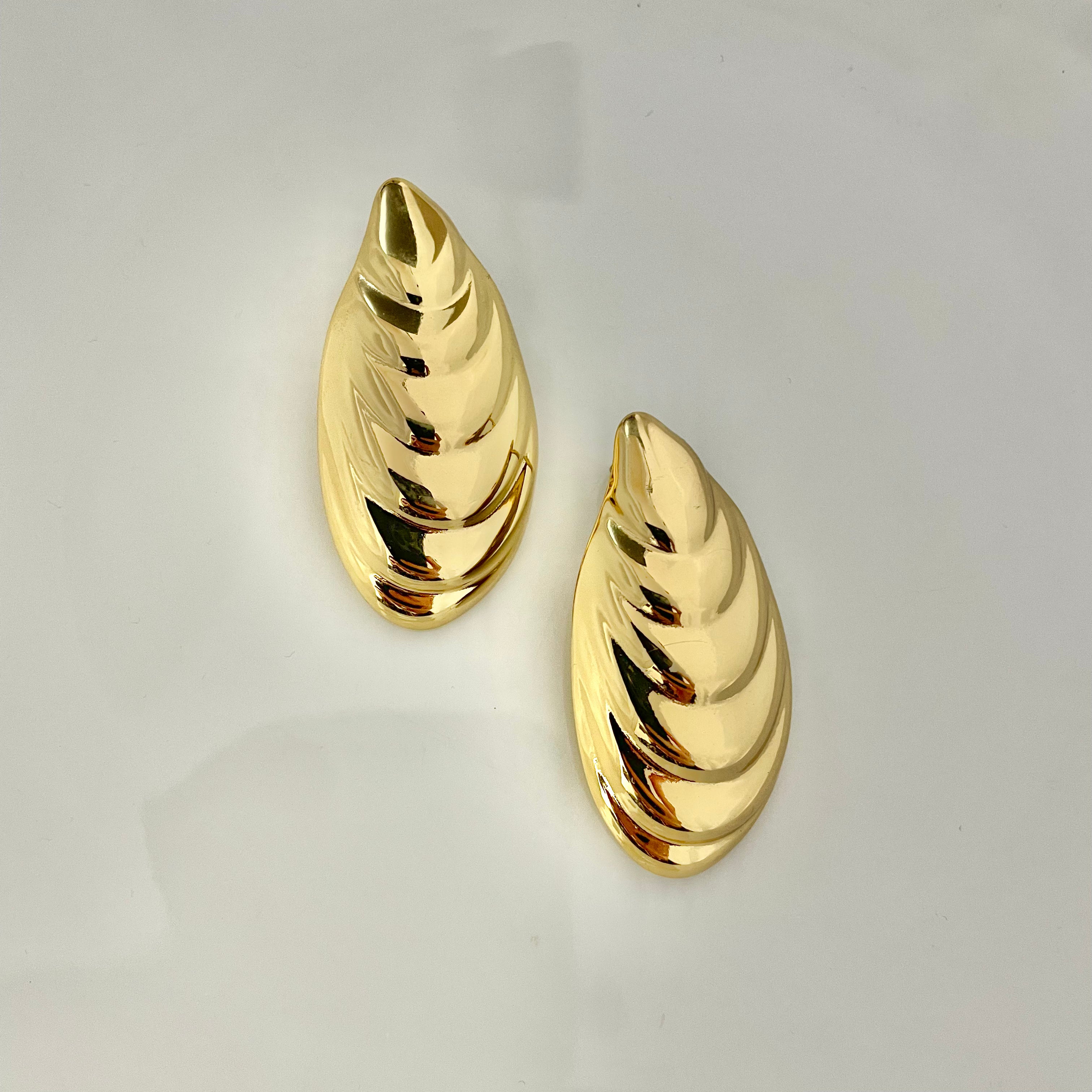 Golden Spiral Leaf Stud Earrings – Stainless Steel