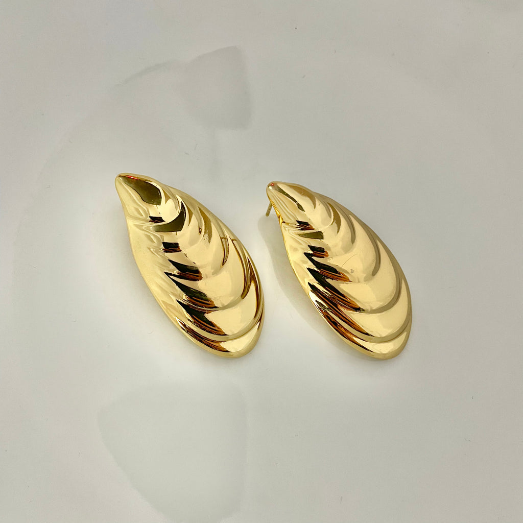 Golden Spiral Leaf Stud Earrings – Stainless Steel