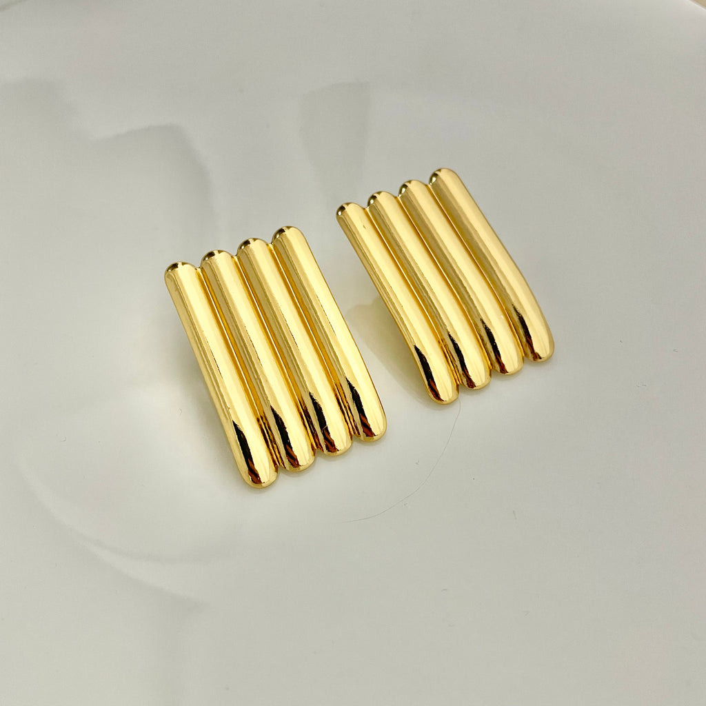 Golden Bar Column Stud Earrings – Stainless Steel