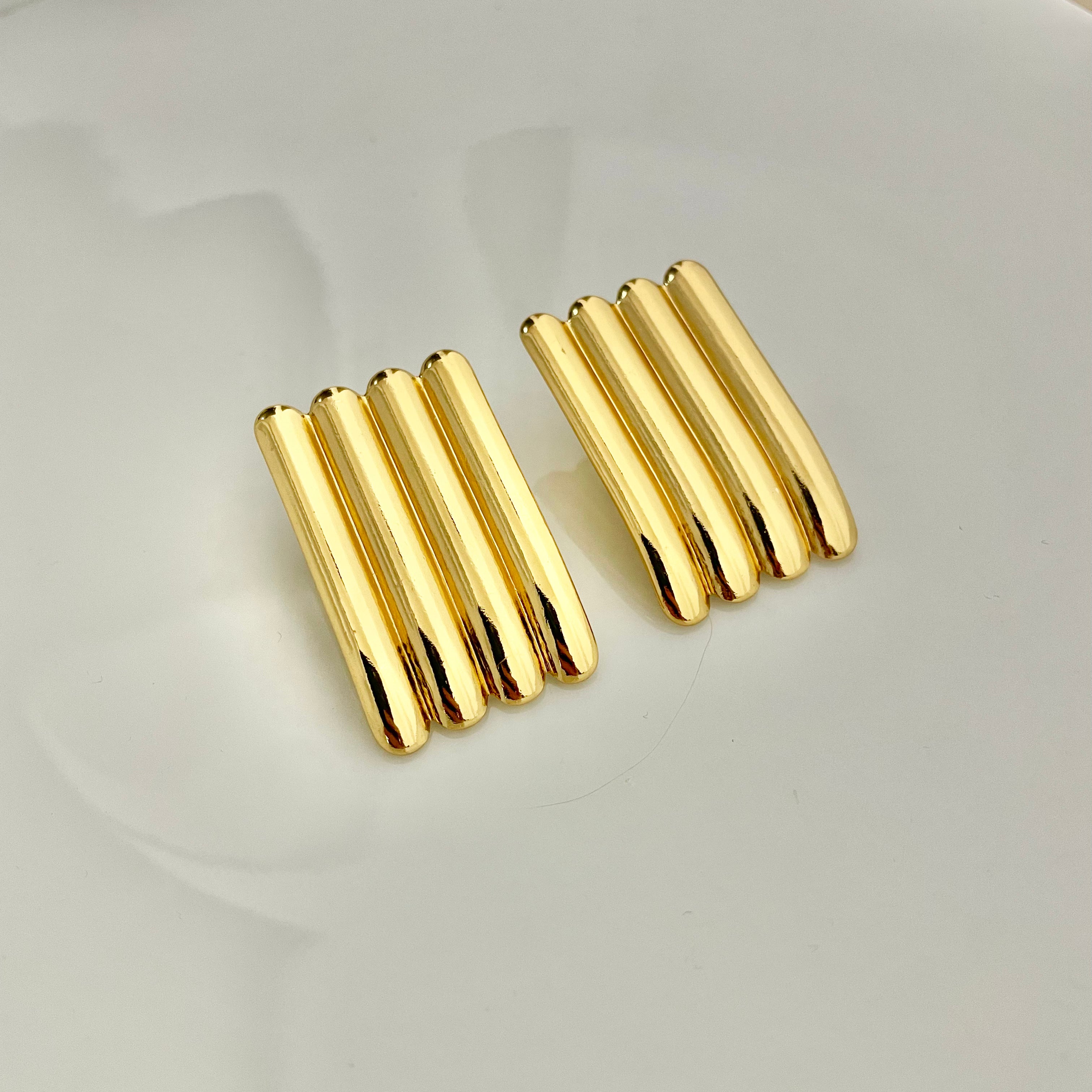 Golden Bar Column Stud Earrings – Stainless Steel