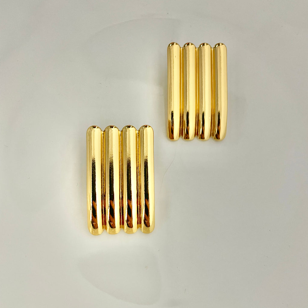 Golden Bar Column Stud Earrings – Stainless Steel