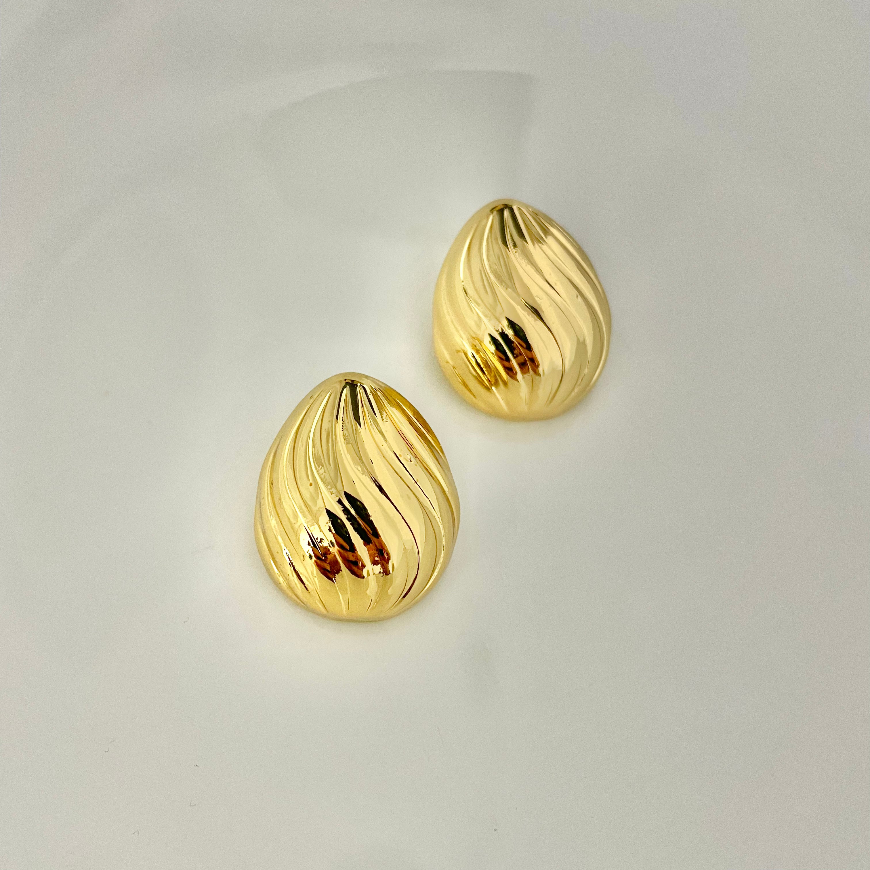 Golden Teardrop Swirl Earrings – Stainless Steel