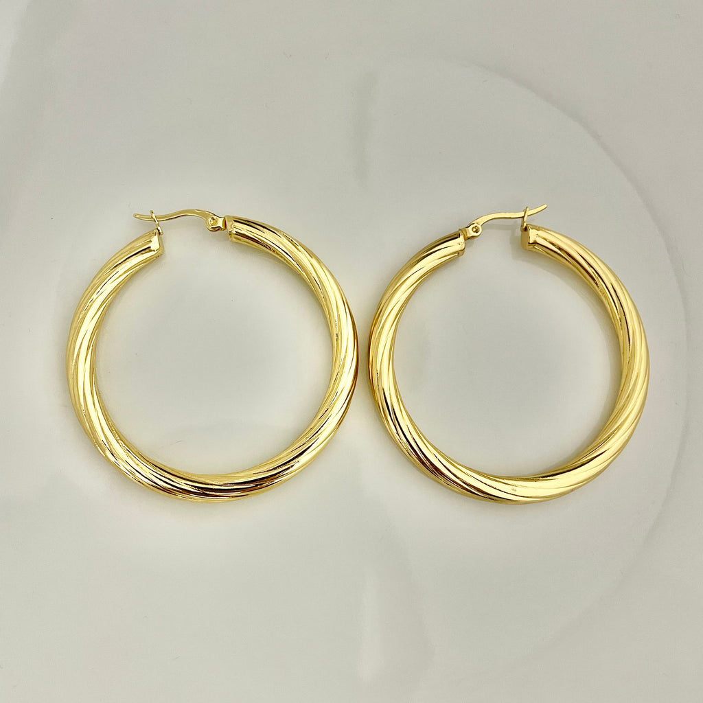 Twisted Gold Hoop Earrings – Elegant Stainless Steel Design