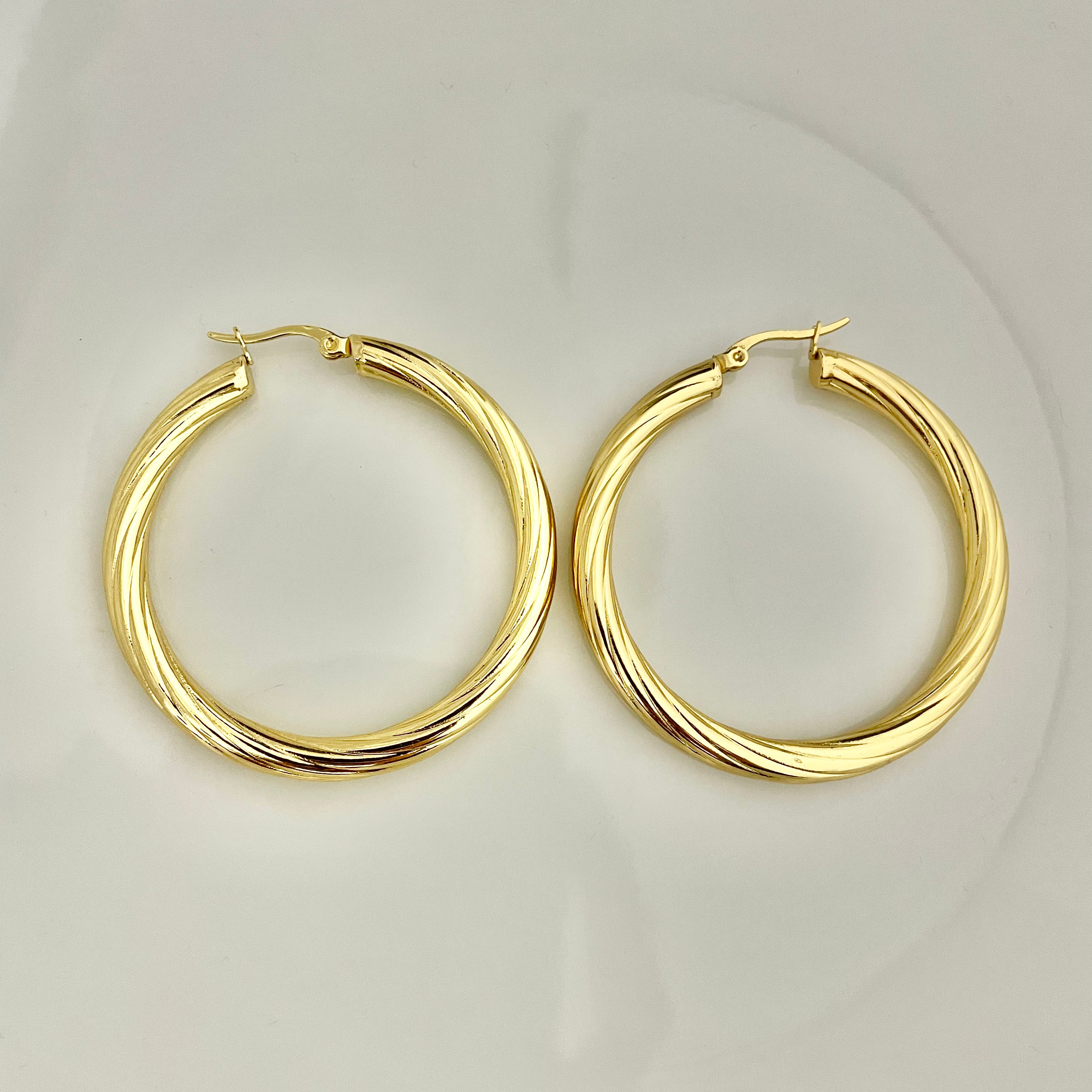 Twisted Gold Hoop Earrings – Elegant Stainless Steel Design