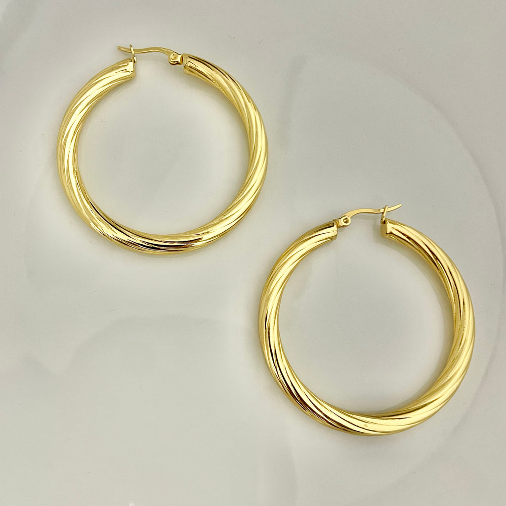 Twisted Gold Hoop Earrings – Elegant Stainless Steel Design