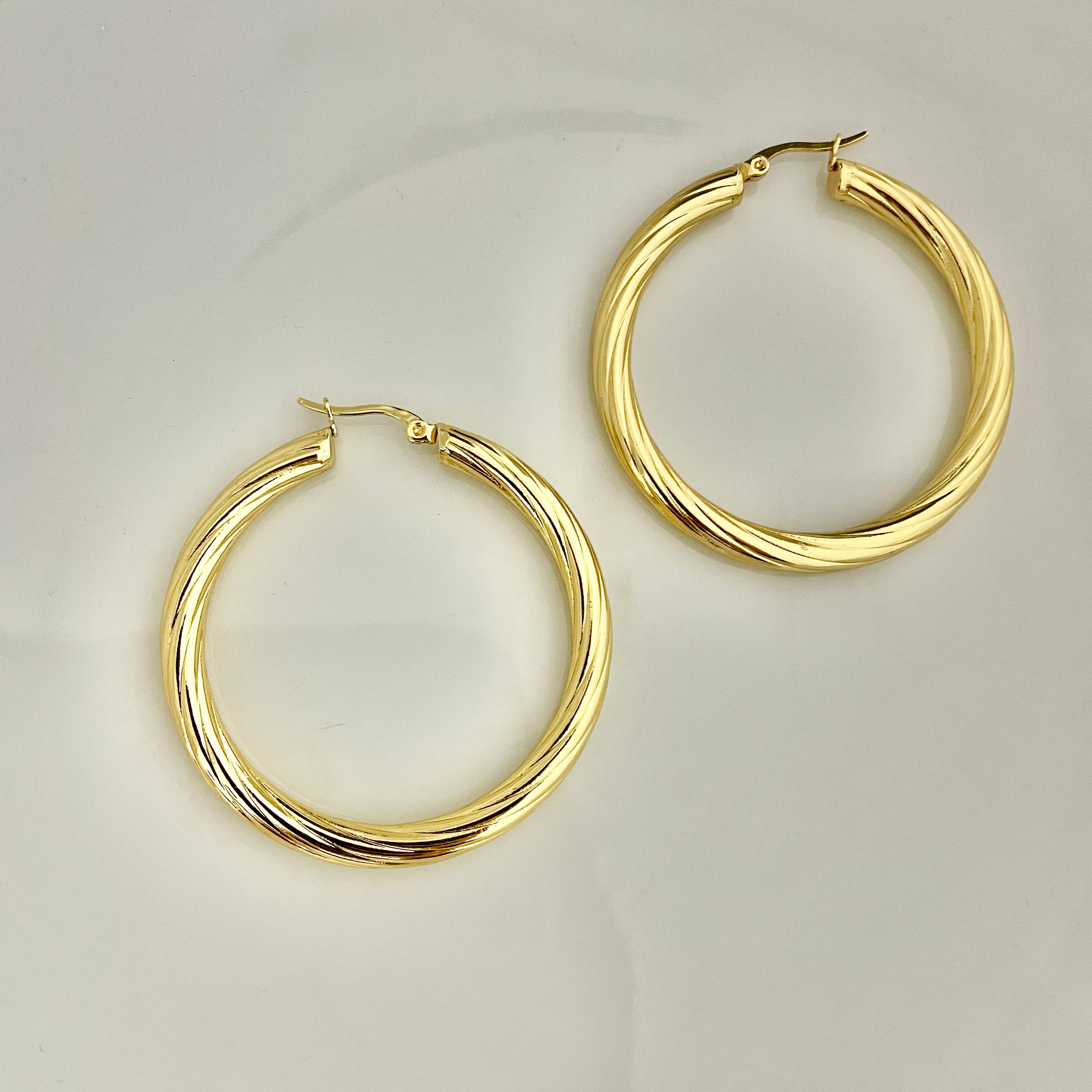 Twisted Gold Hoop Earrings – Elegant Stainless Steel Design