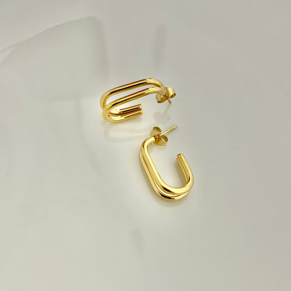 Minimalist Double Loop Gold Earrings – Modern Stainless Steel Design