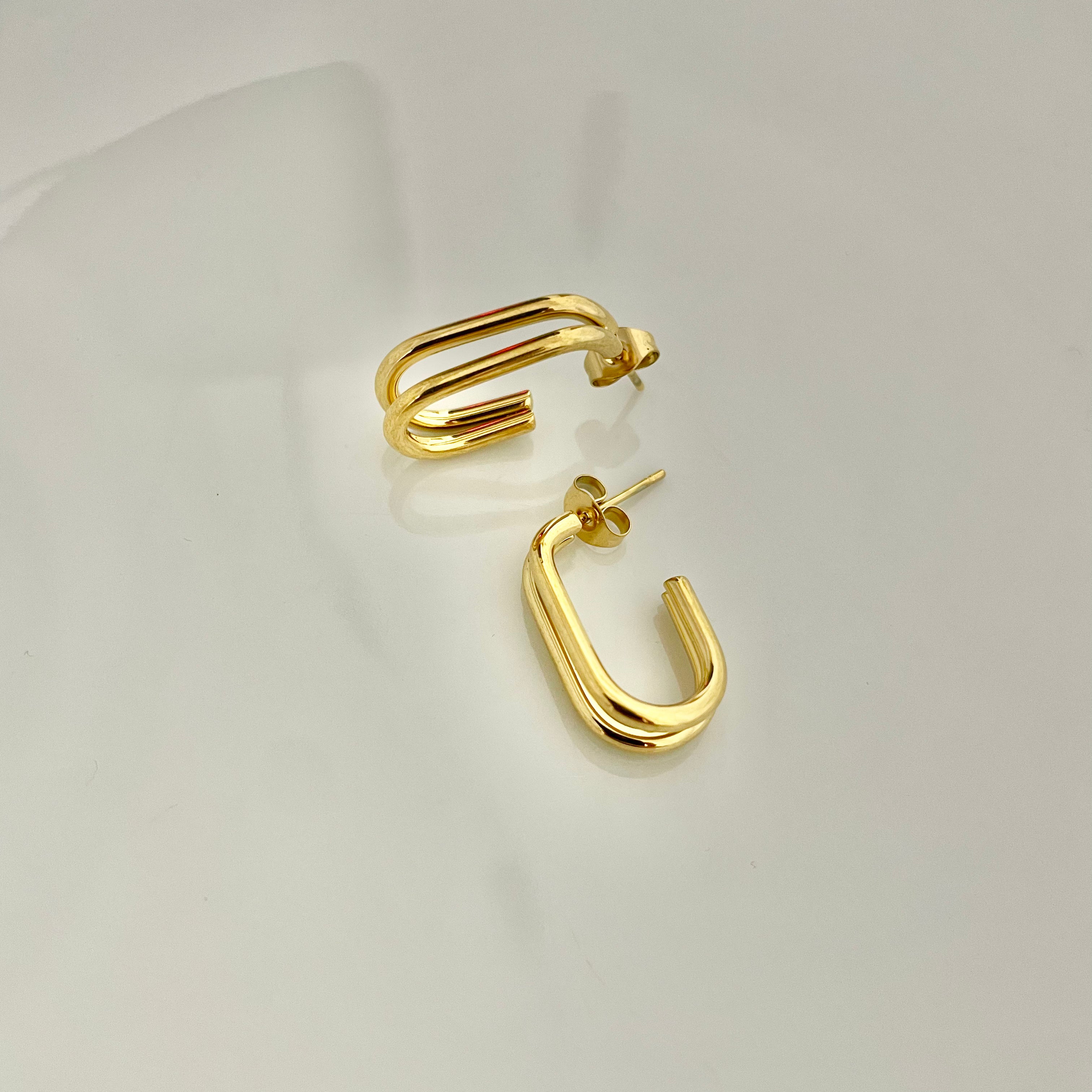 Minimalist Double Loop Gold Earrings – Modern Stainless Steel Design