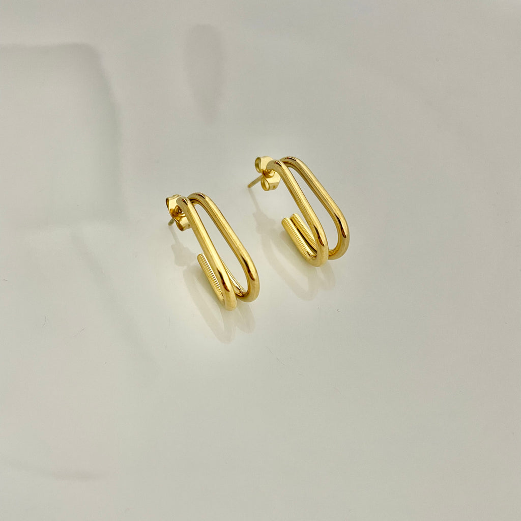 Minimalist Double Loop Gold Earrings – Modern Stainless Steel Design