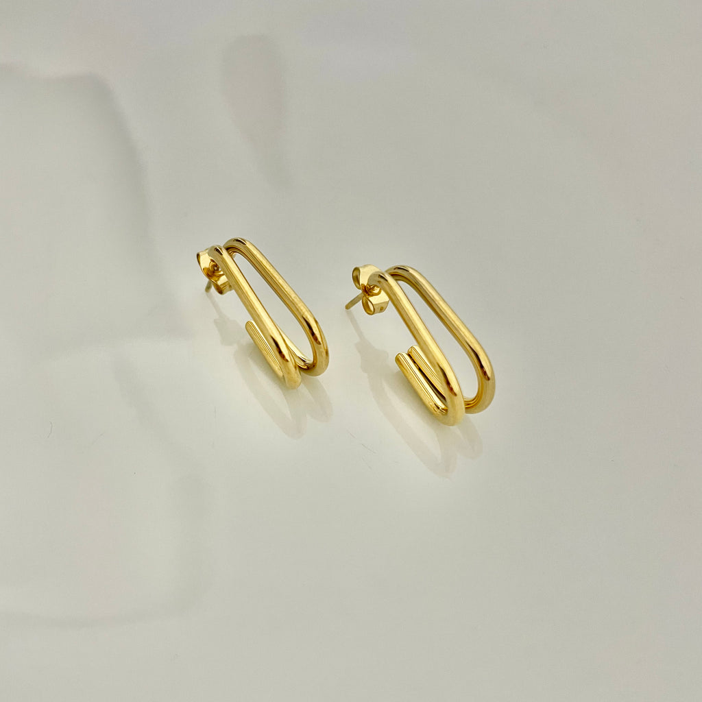 Minimalist Double Loop Gold Earrings – Modern Stainless Steel Design