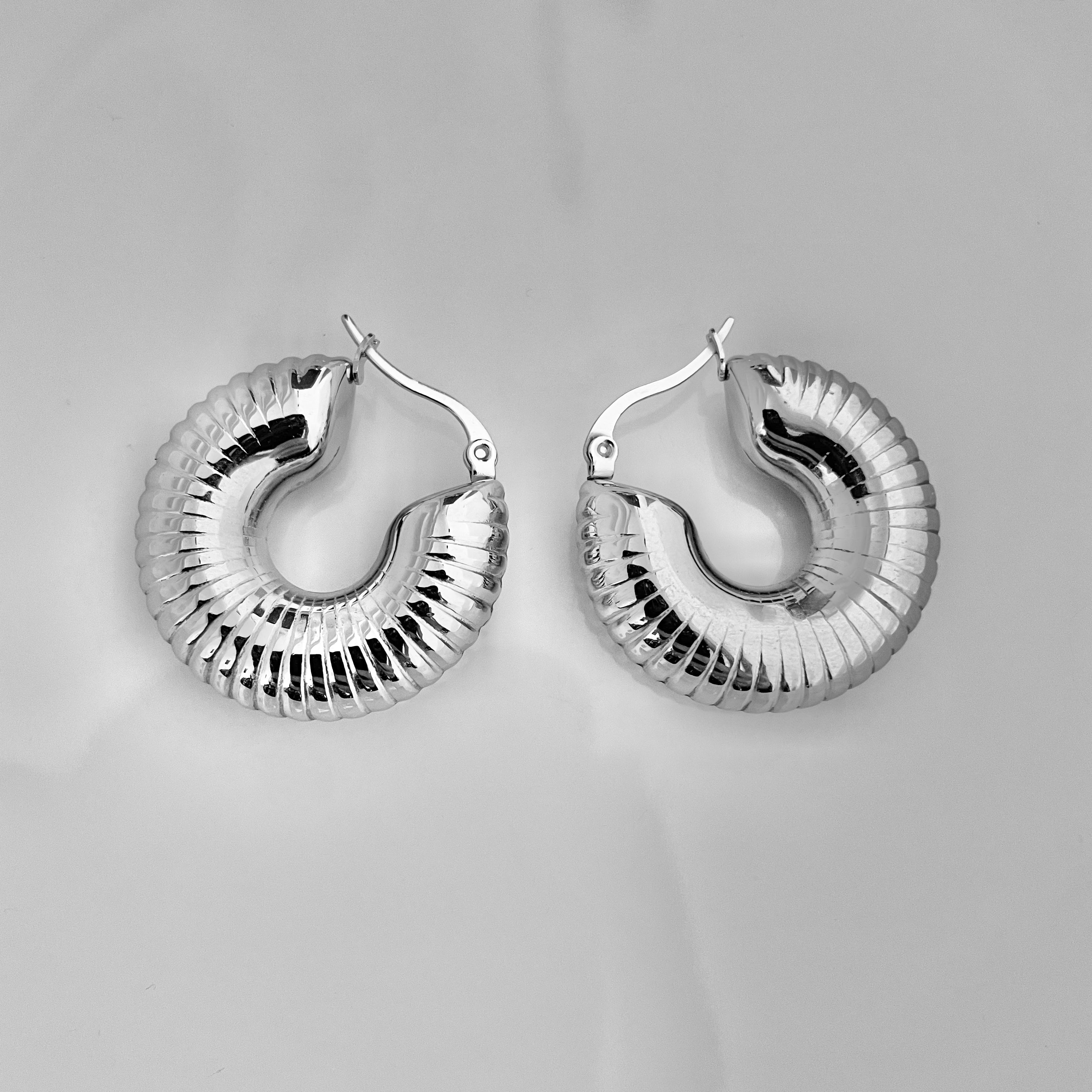 Ribbed Silver Hoop Earrings – Bold &amp; Timeless