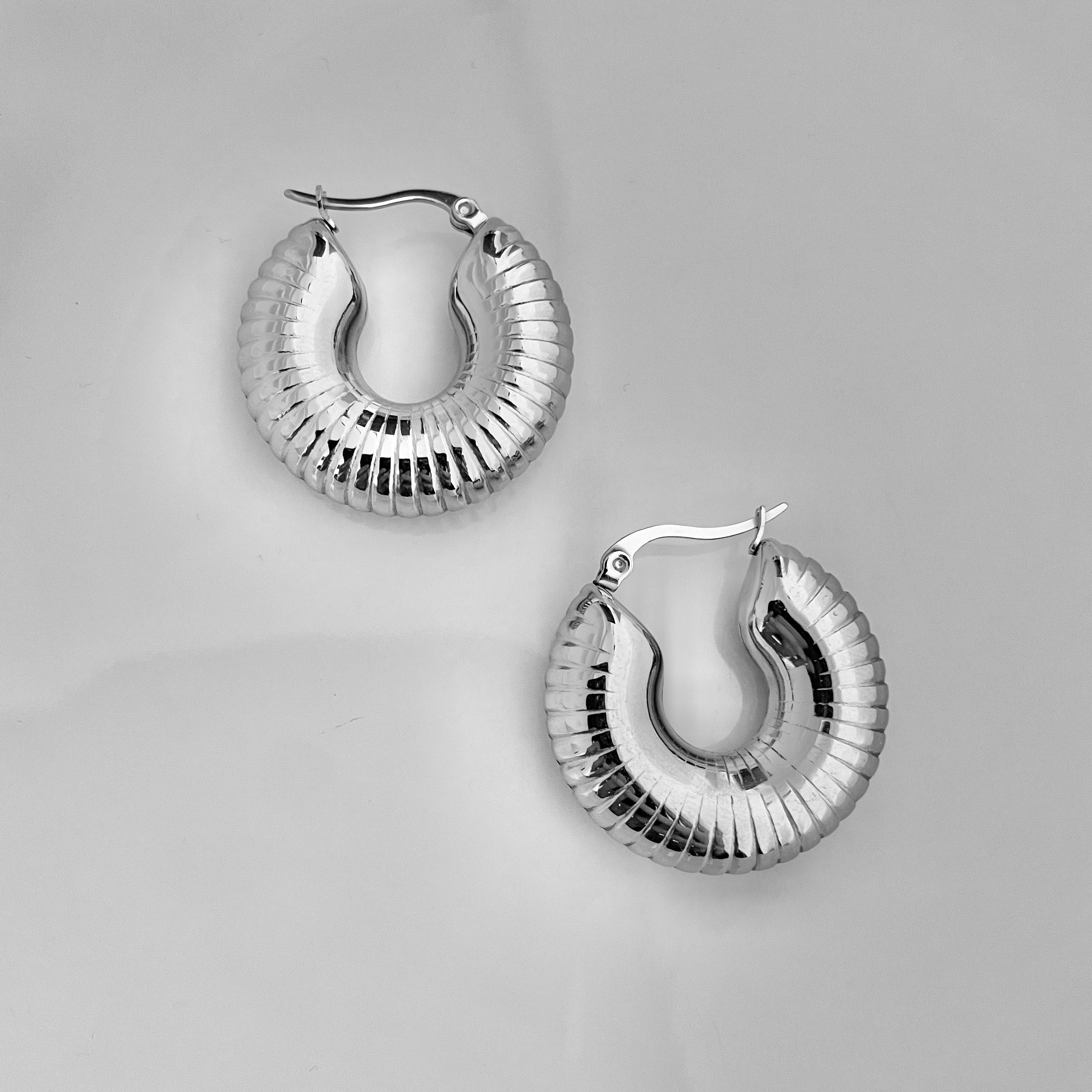 Ribbed Silver Hoop Earrings – Bold &amp; Timeless