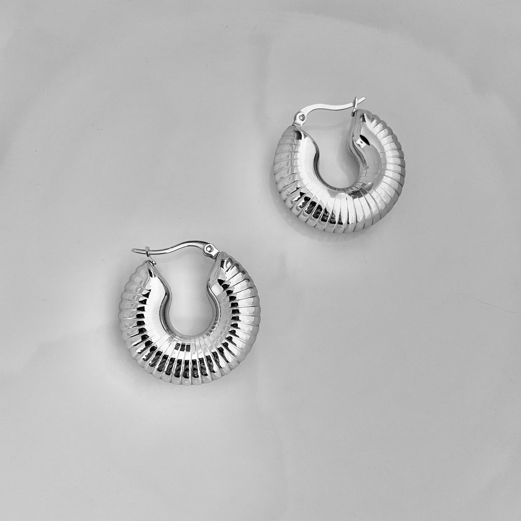Ribbed Silver Hoop Earrings – Bold &amp; Timeless