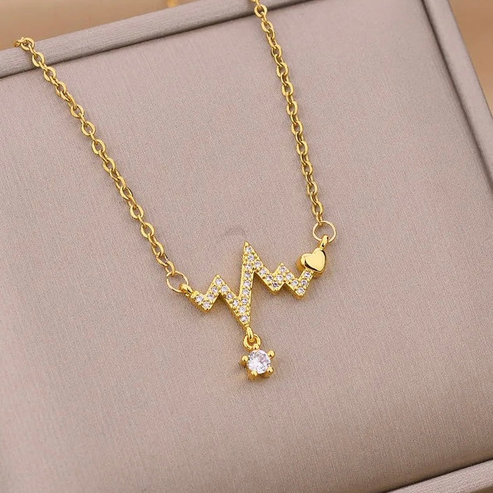 Gold Heartbeat Pendant Necklace – Symbol of Love and Life