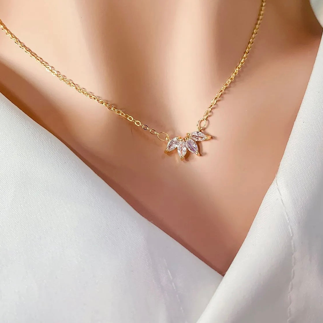 Gold Marquise Crystal Necklace – Timeless Elegance