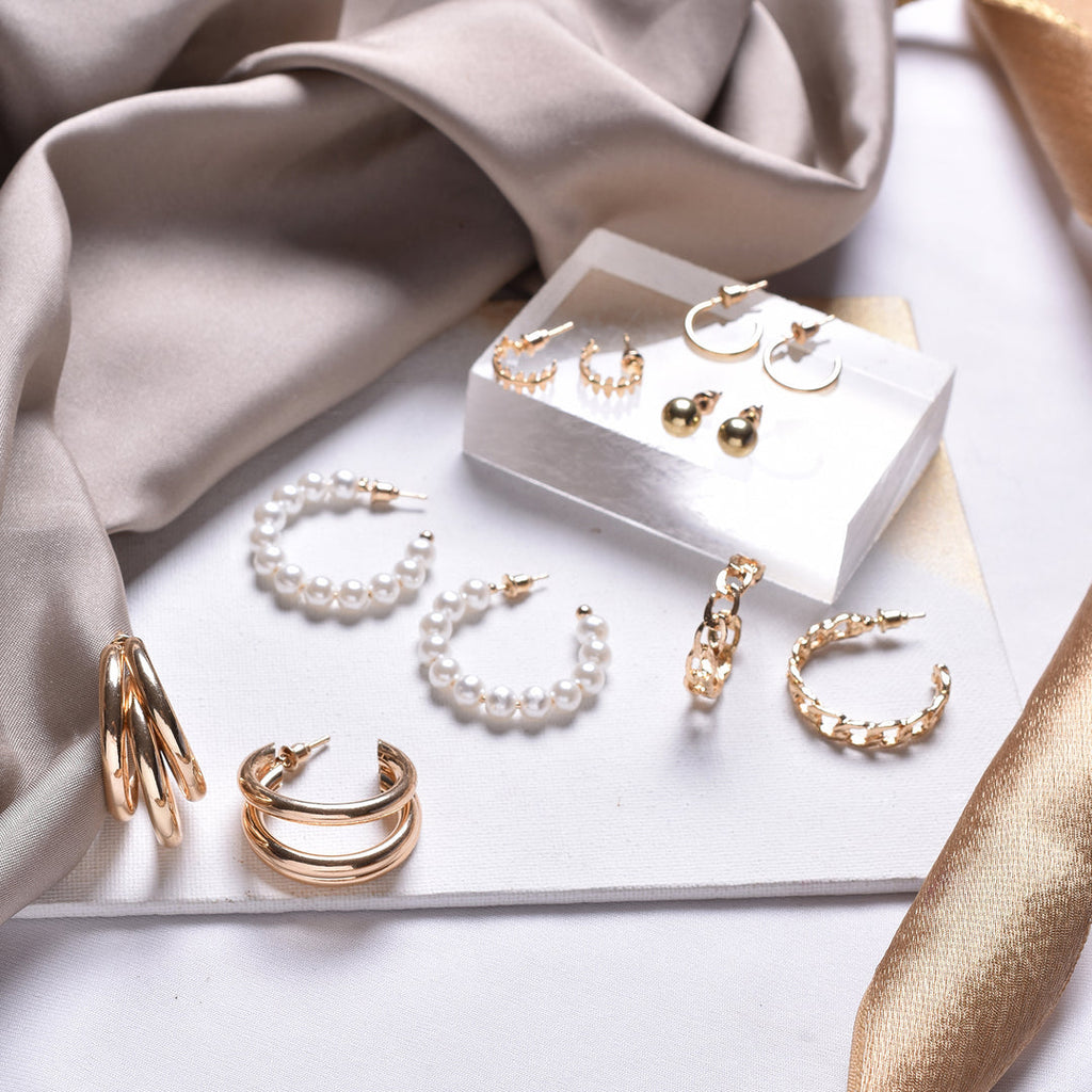 Elegant Gold &amp; Pearl Earring Set – Classic &amp; Chic