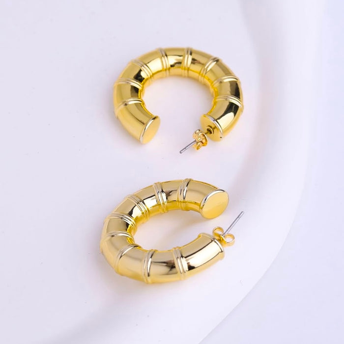 Chunky Gold Bamboo Hoop Earrings