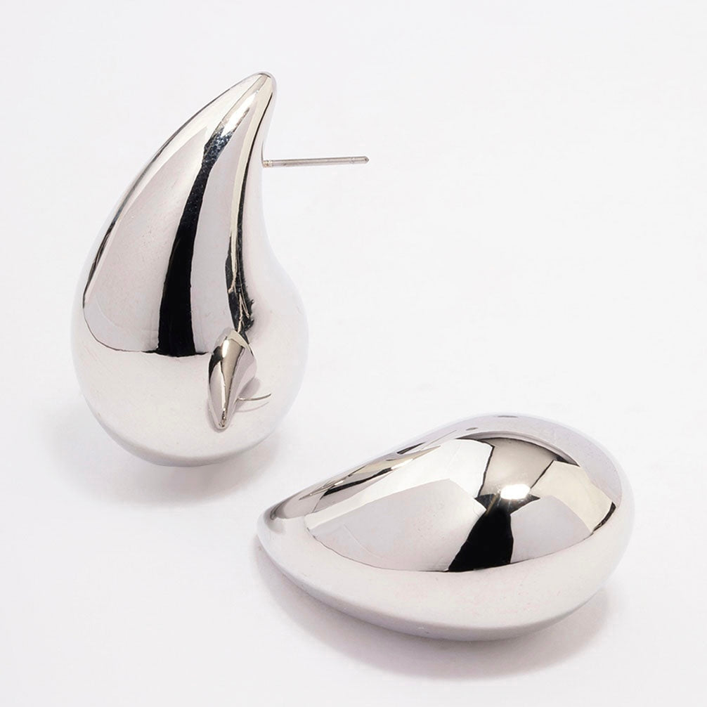Chunky Teardrop Silver Earrings – Modern &amp; Sculptural