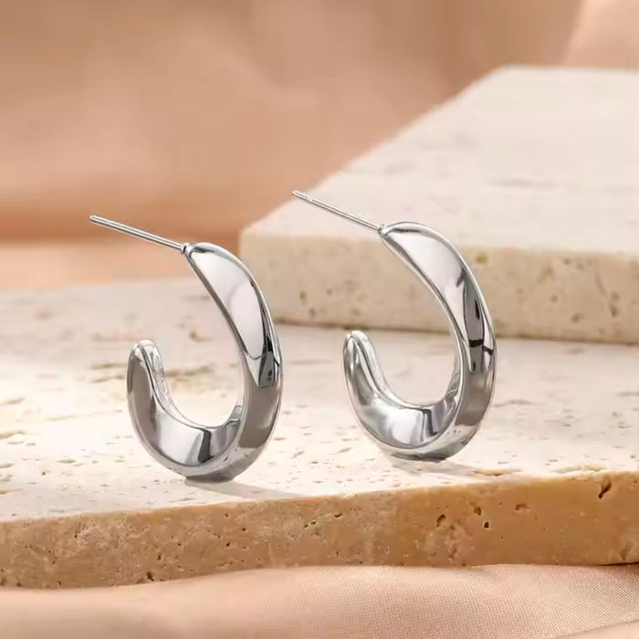Bold Silver Crescent Hoop Earrings