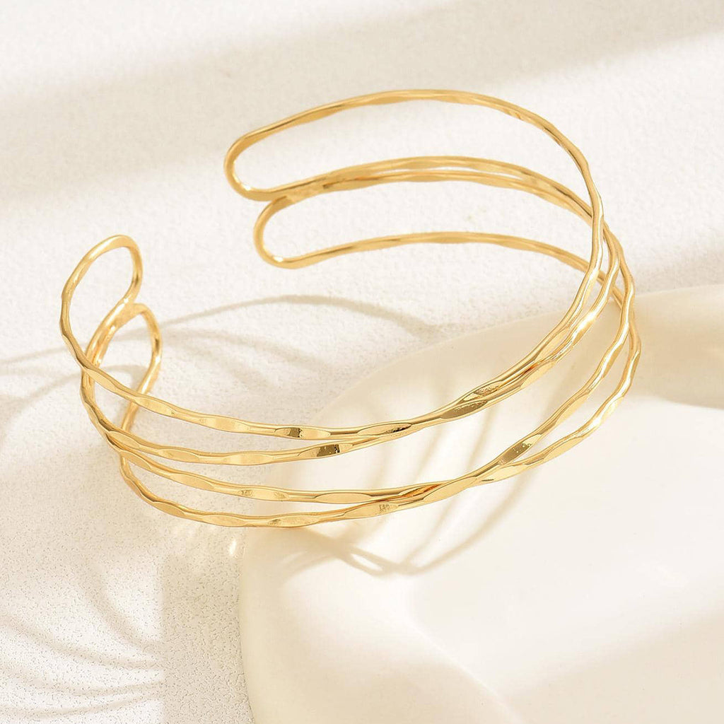 Hammered Multi-Strand Arm Cuff | Golden Ripples